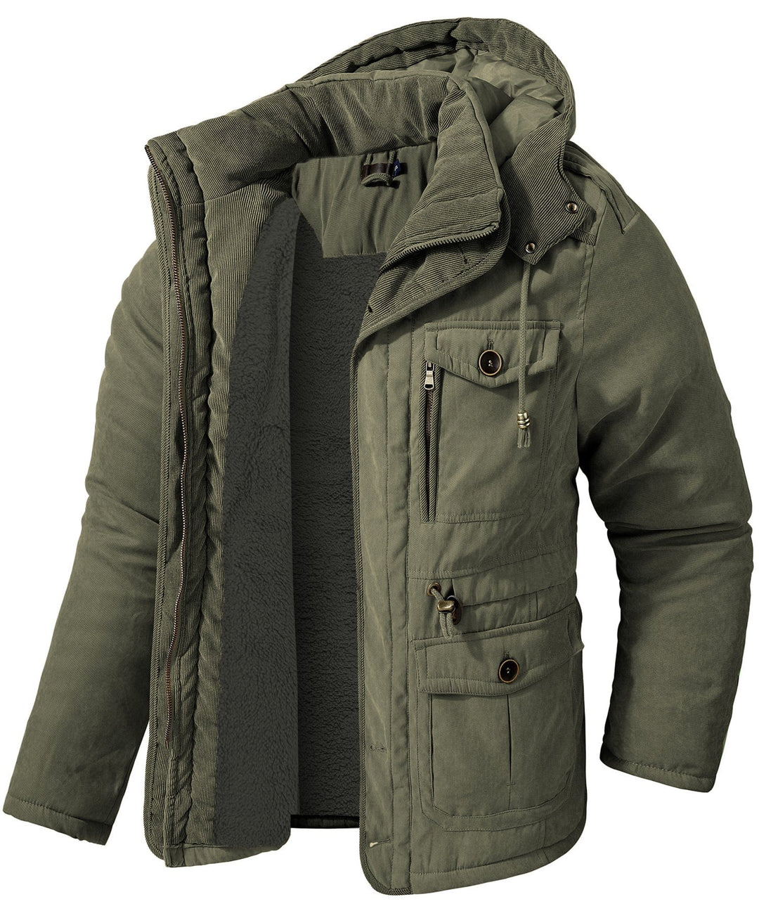 Men's Fleece Lined Hooded Outerwear Casual Coat Parka Jacket
