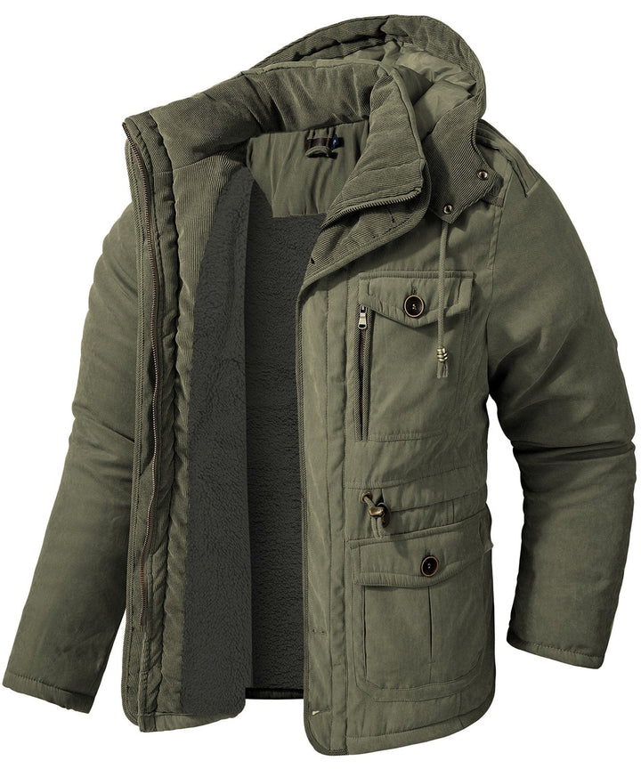 Men's Fleece Lined Hooded Outerwear Casual Coat Parka Jacket