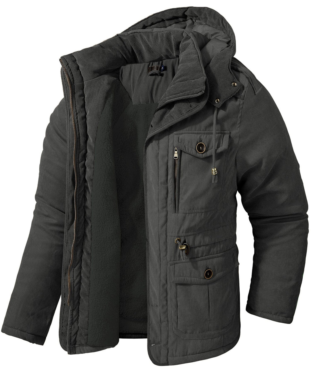 Men's Fleece Lined Hooded Outerwear Casual Coat Parka Jacket