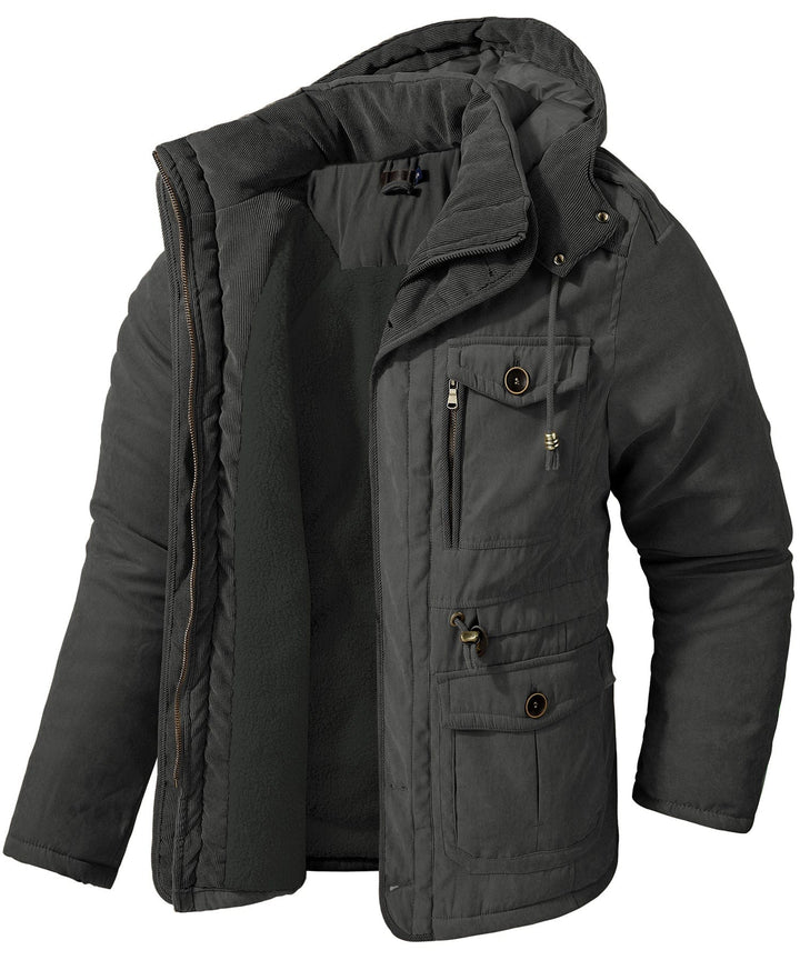 Men's Fleece Lined Hooded Outerwear Casual Coat Parka Jacket