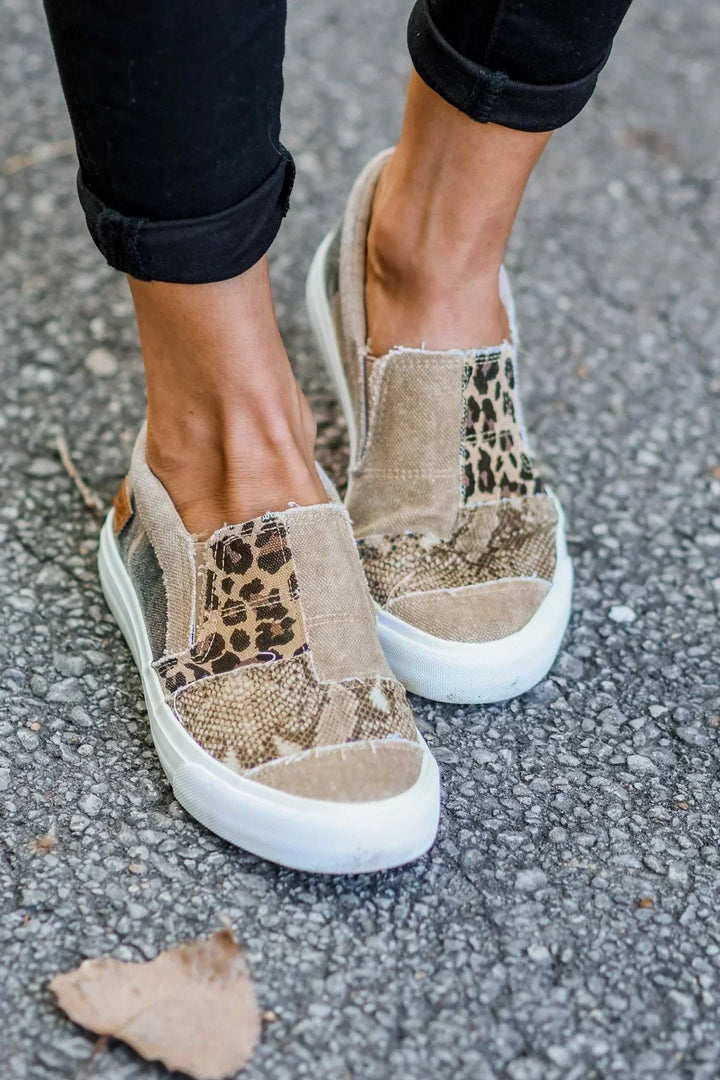 Women’s Canvas Leopard Patchwork Slip-On Sneakers