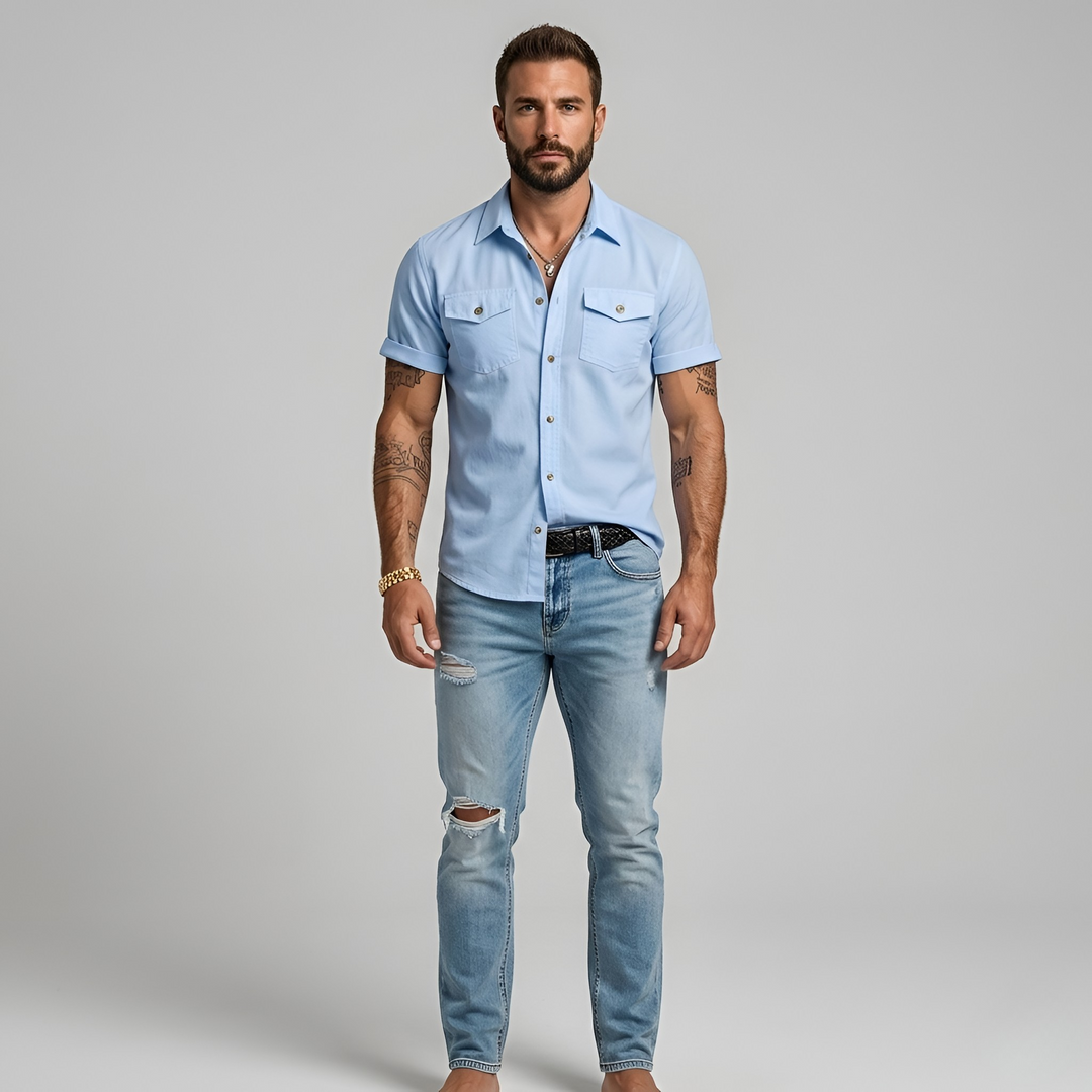 Men's Linen Short Sleeve Button Down Shirt
