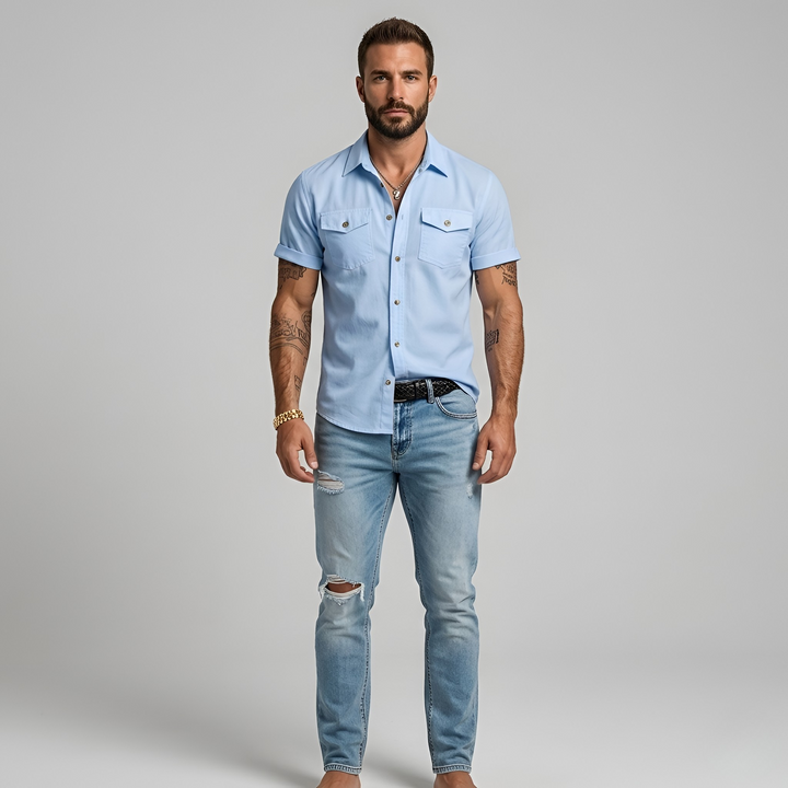 Men's Linen Short Sleeve Button Down Shirt