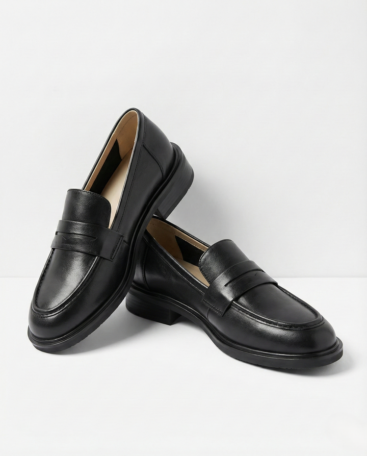 Γυναικεία δερμάτινα penny loafers, επίπεδα casual παπούτσια χωρίς κορδόνια