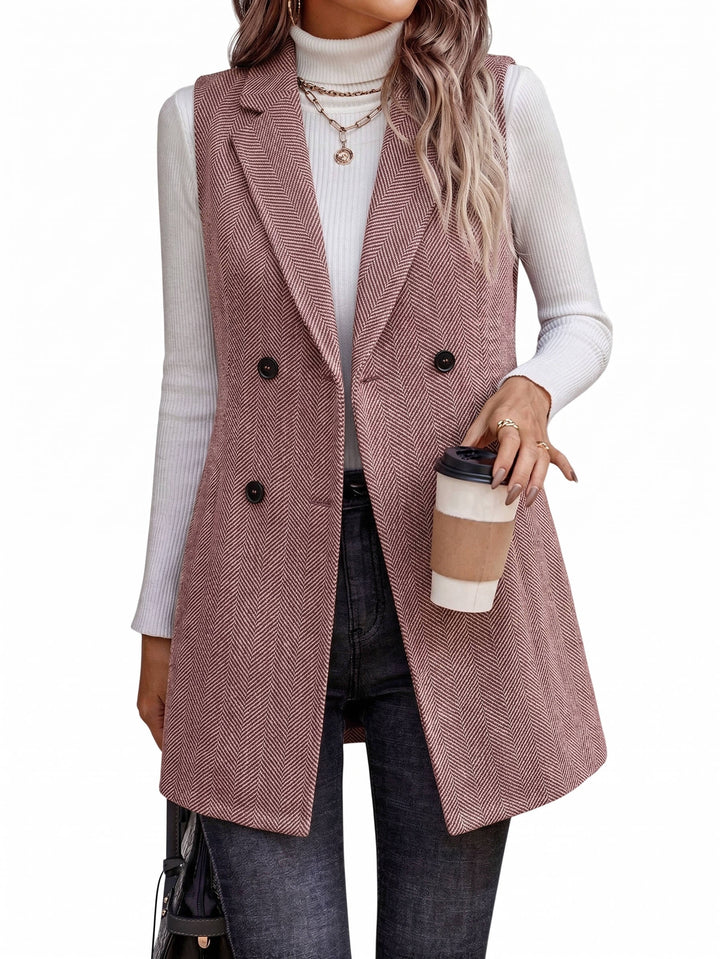 Women's Wool Vest Blazer Double Breasted Sleeveless Jacket