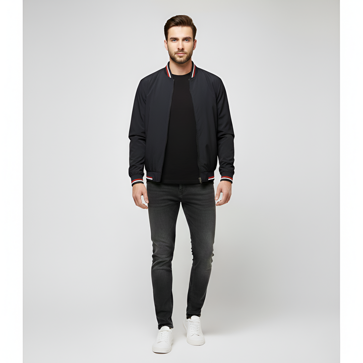 Men's Bomber Jacket Windproof Woolmix Lightweight Zip Up Coat