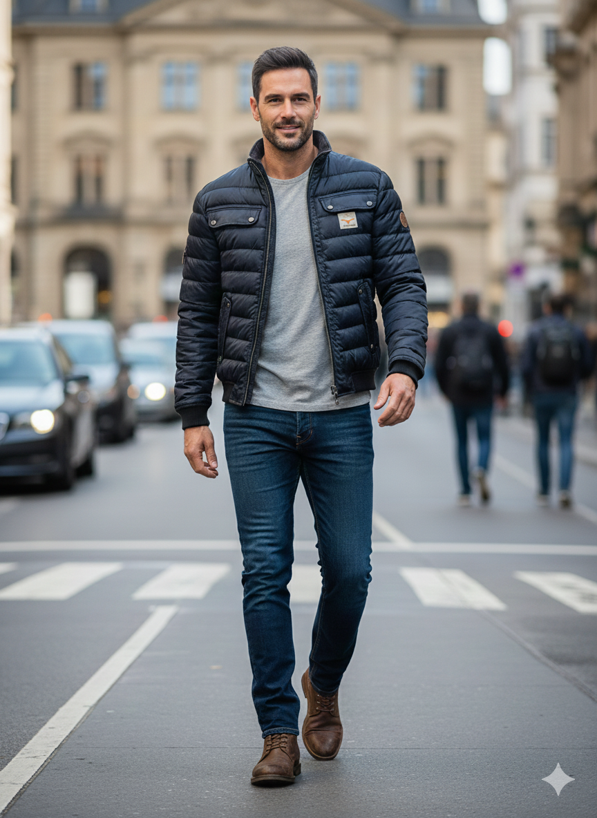 Men's Fleece-Lined Padded Insulated Bomber Jacket