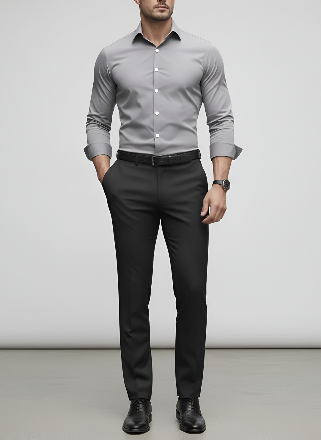 Men's Slim Fit Wool Mix Dress Shirt Long Sleeve Formal Business Top