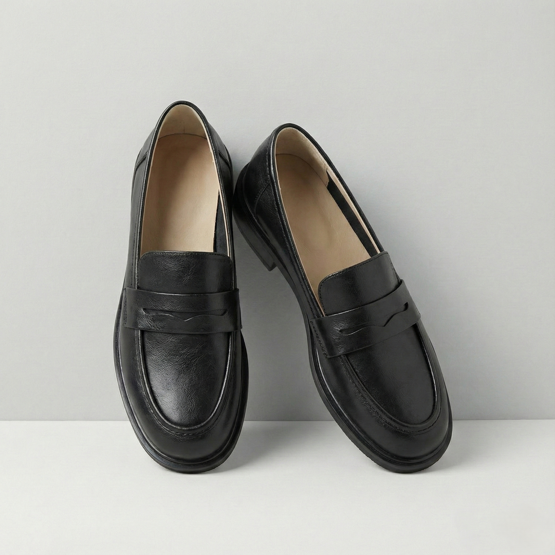 Γυναικεία δερμάτινα penny loafers, επίπεδα casual παπούτσια χωρίς κορδόνια