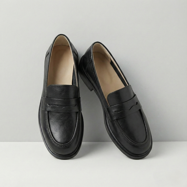 Γυναικεία δερμάτινα penny loafers, επίπεδα casual παπούτσια χωρίς κορδόνια
