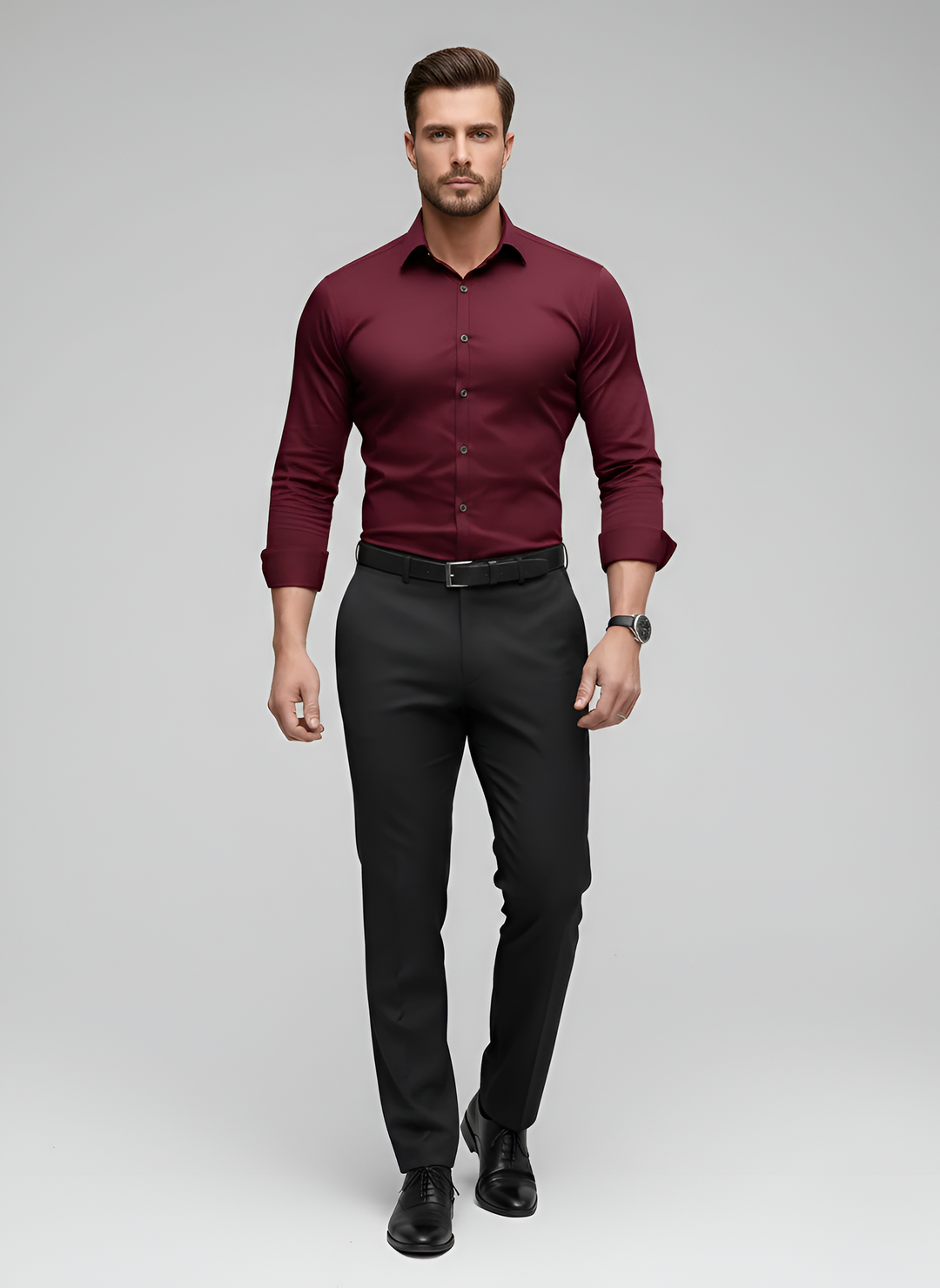 Men's Slim Fit Wool Mix Dress Shirt Long Sleeve Formal Business Top
