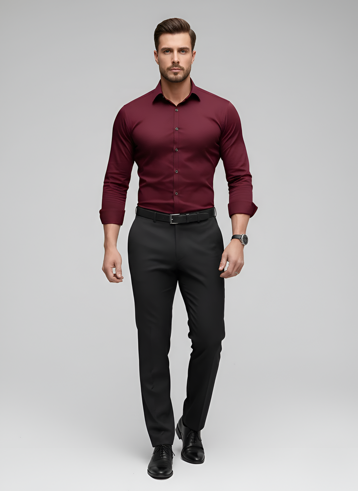 Men's Slim Fit Wool Mix Dress Shirt Long Sleeve Formal Business Top