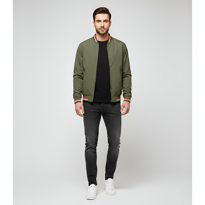 Men's Bomber Jacket Windproof Woolmix Lightweight Zip Up Coat