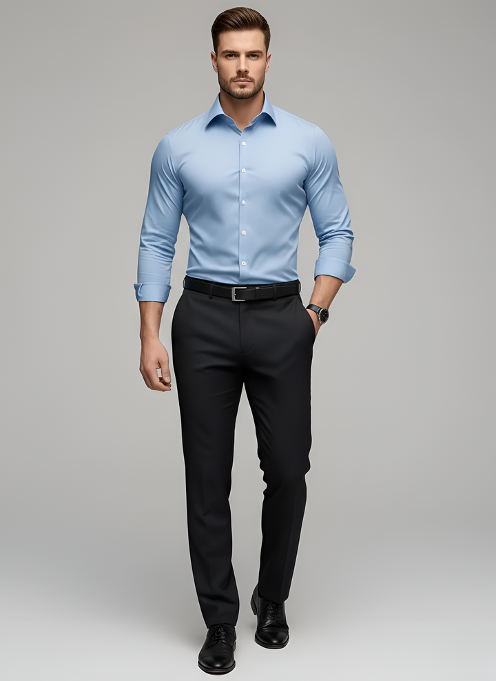 Men's Slim Fit Wool Mix Dress Shirt Long Sleeve Formal Business Top