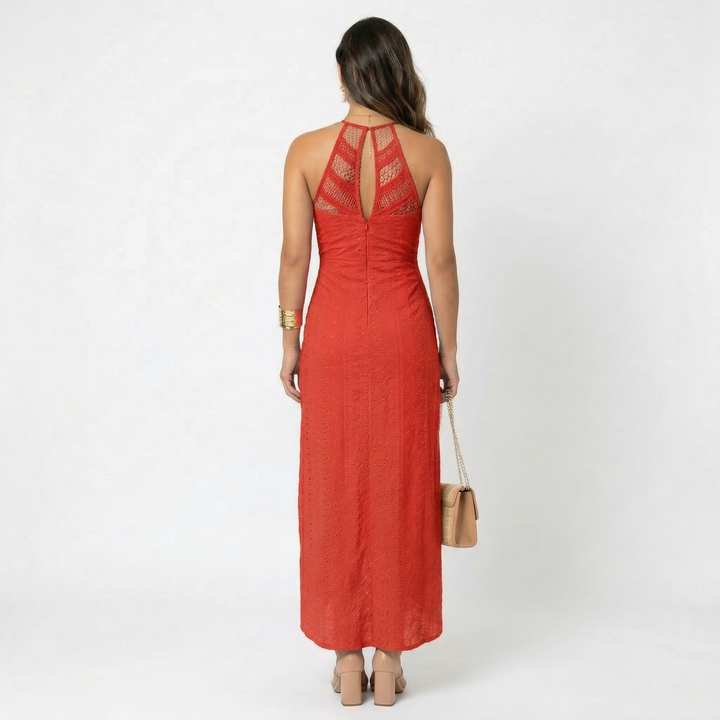 Women's Linen Haler Neck Maxi Dress