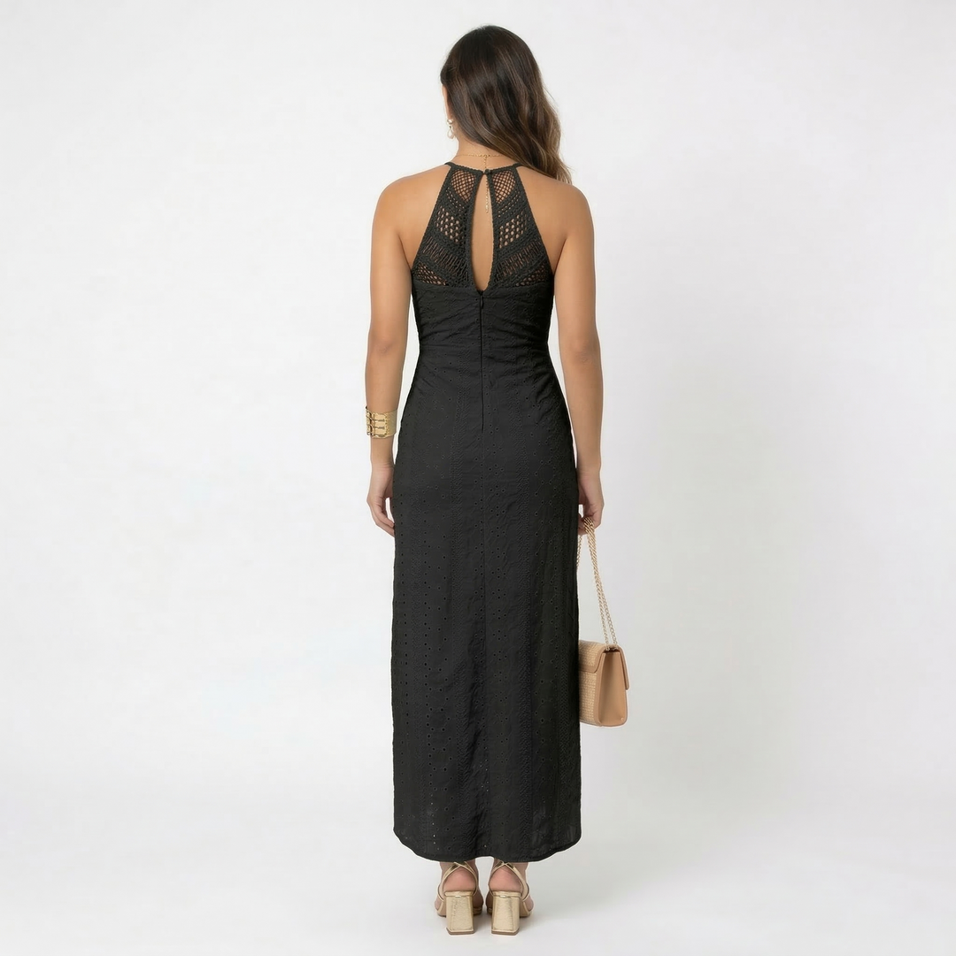 Women's Linen Haler Neck Maxi Dress