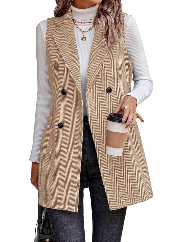 Women's Wool Vest Blazer Double Breasted Sleeveless Jacket
