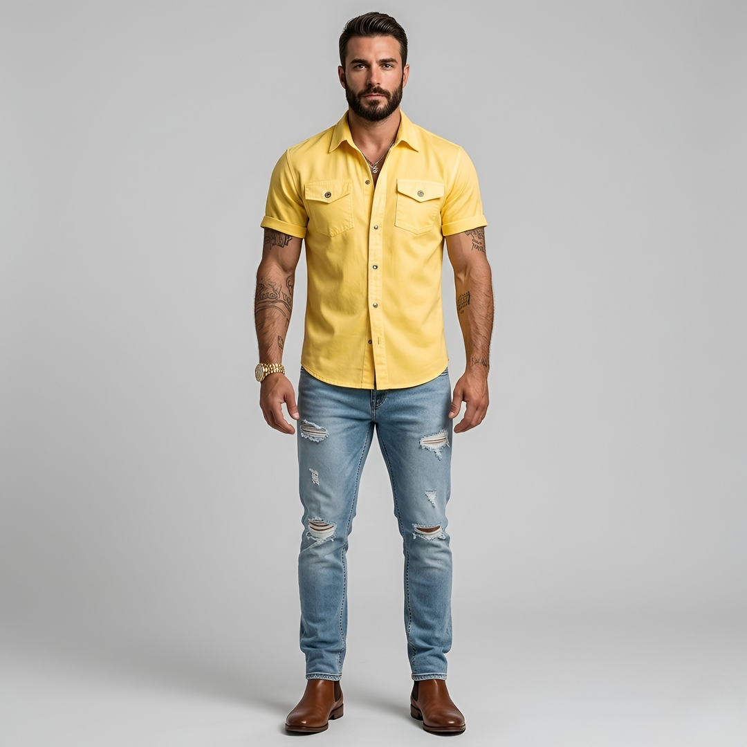 Men's Linen Short Sleeve Button Down Shirt