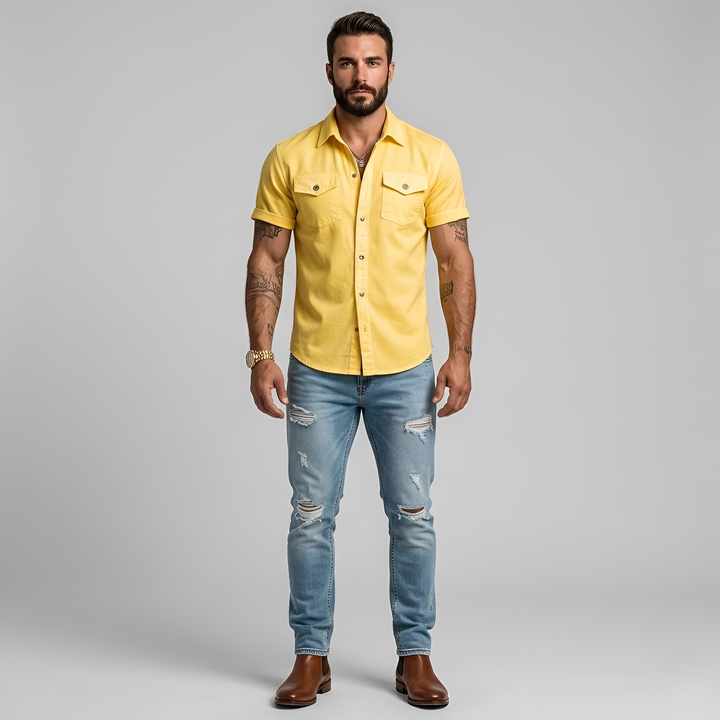 Men's Linen Short Sleeve Button Down Shirt