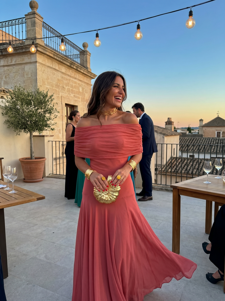 Γυναικείο μάξι φόρεμα με έναν ώμο, floral σχέδιο και σιφόν ύφασμα, για βραδινές εμφανίσεις