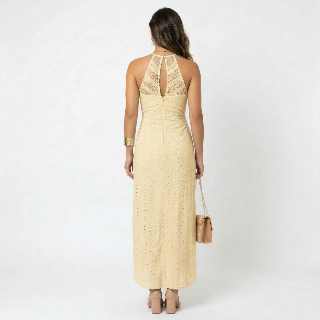 Women's Linen Haler Neck Maxi Dress