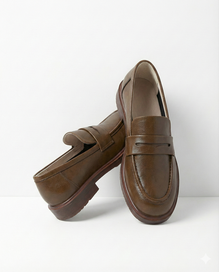 Γυναικεία δερμάτινα penny loafers, επίπεδα casual παπούτσια χωρίς κορδόνια