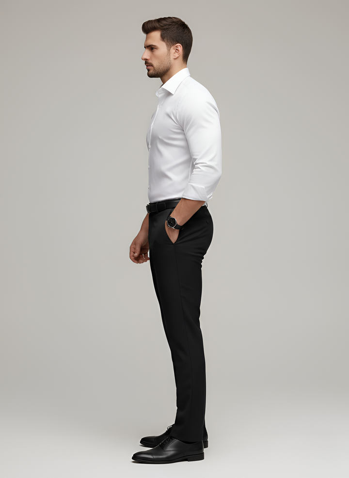 Men's Slim Fit Wool Mix Dress Shirt Long Sleeve Formal Business Top