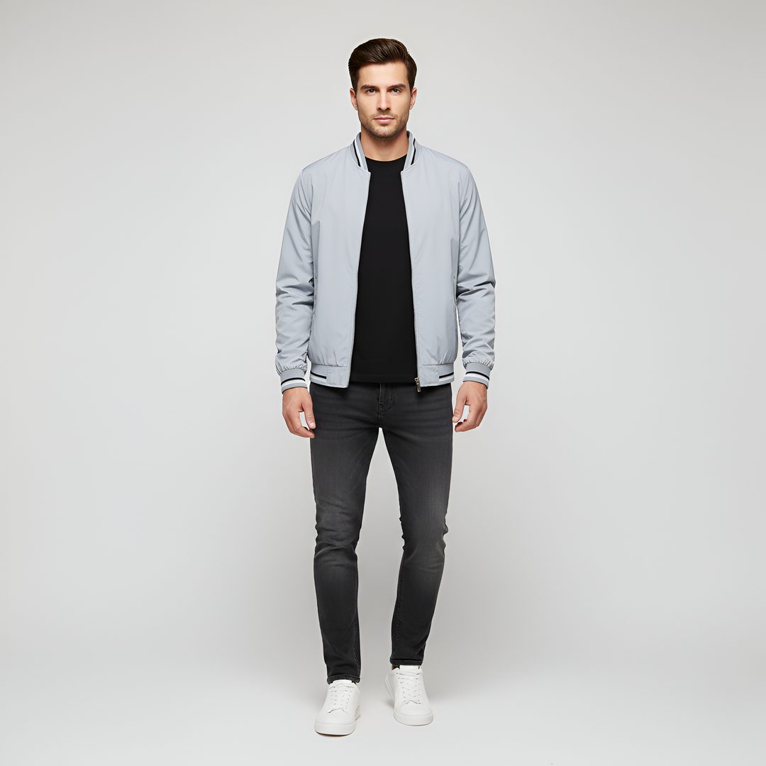 Men's Bomber Jacket Windproof Woolmix Lightweight Zip Up Coat