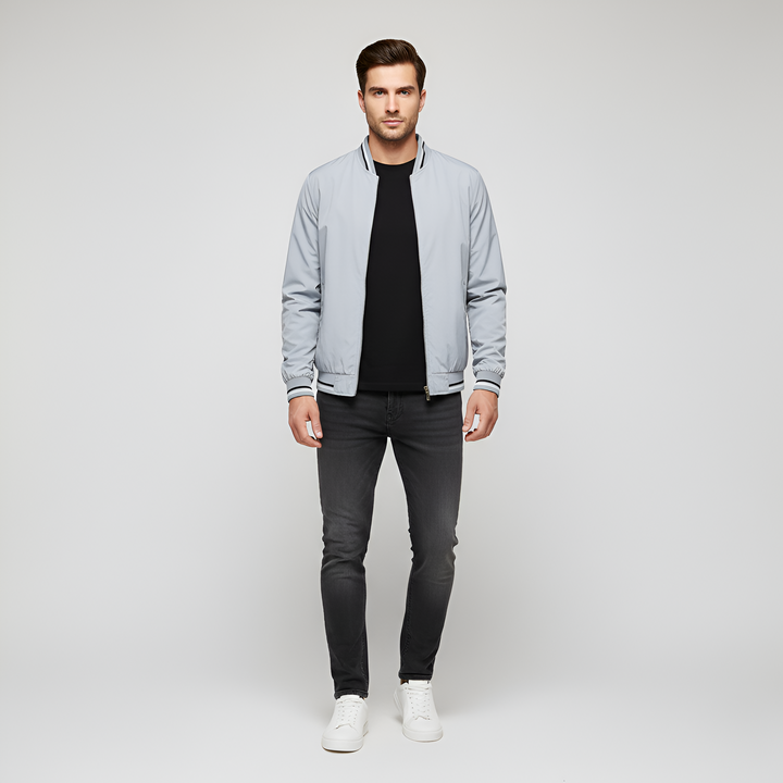 Men's Bomber Jacket Windproof Woolmix Lightweight Zip Up Coat