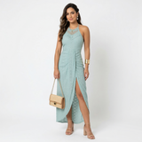Women's Linen Haler Neck Maxi Dress