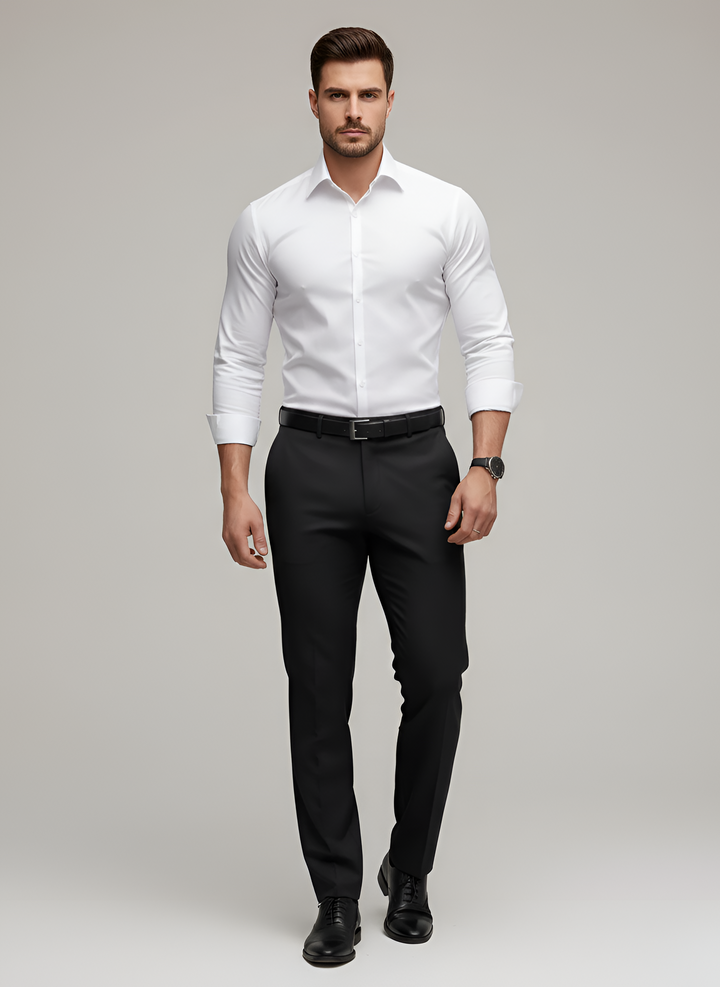Men's Slim Fit Wool Mix Dress Shirt Long Sleeve Formal Business Top