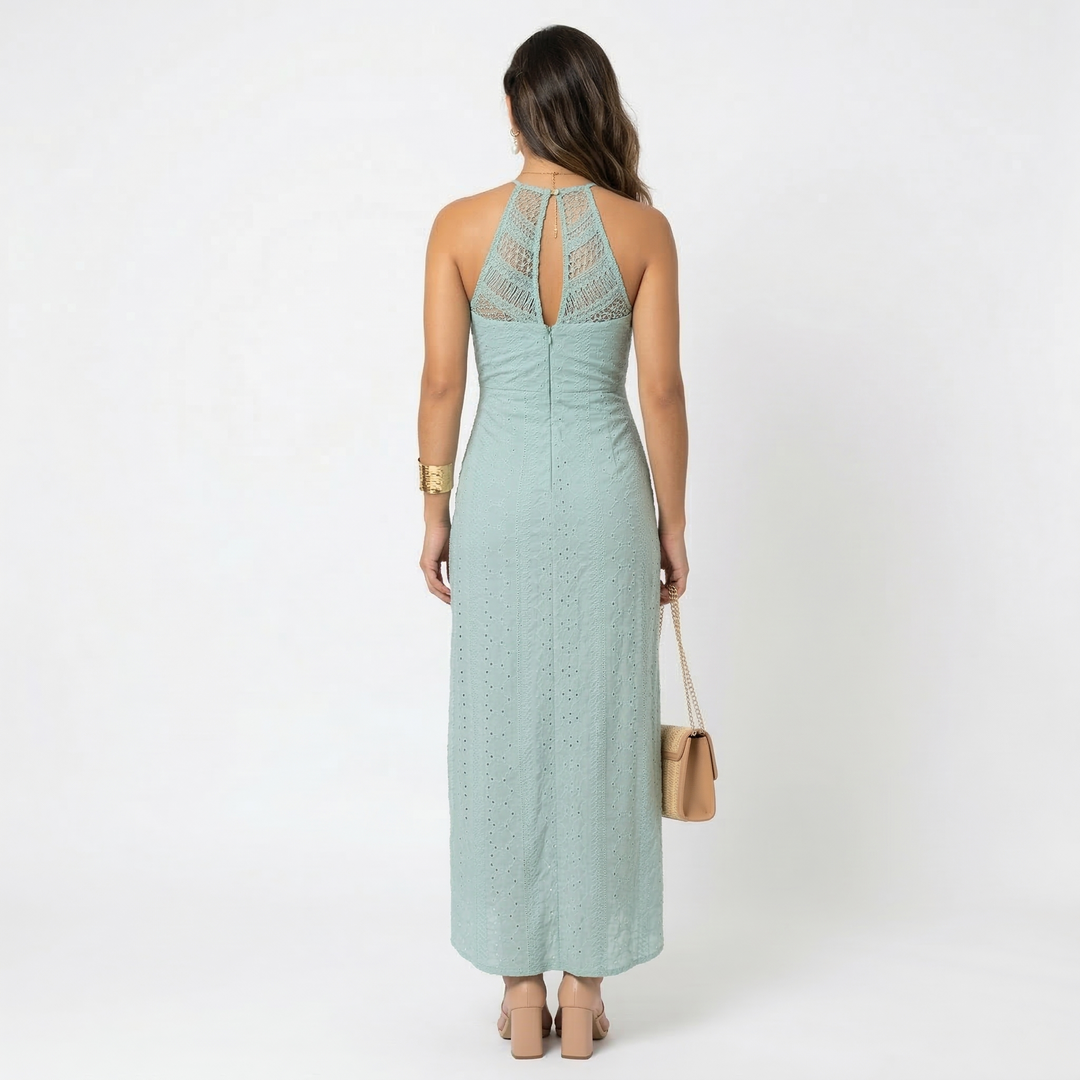 Women's Linen Haler Neck Maxi Dress