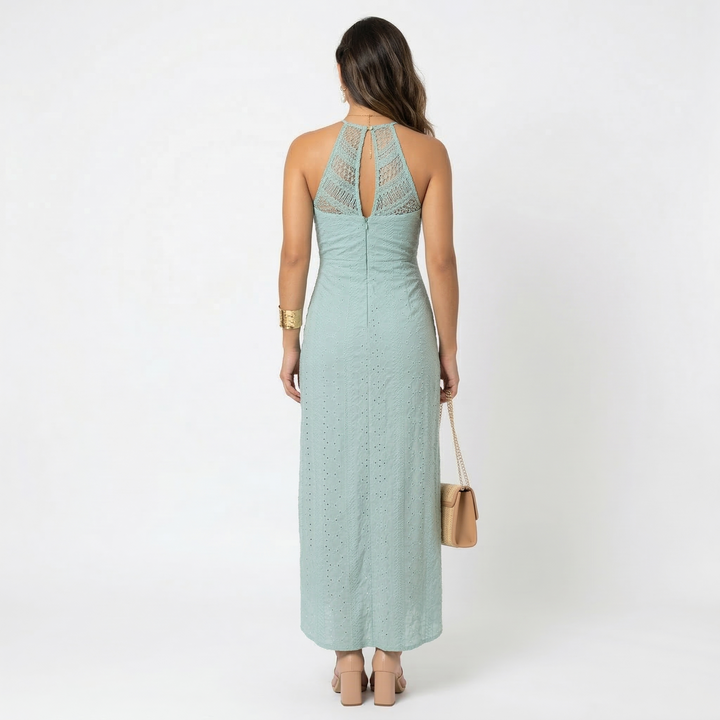Women's Linen Haler Neck Maxi Dress