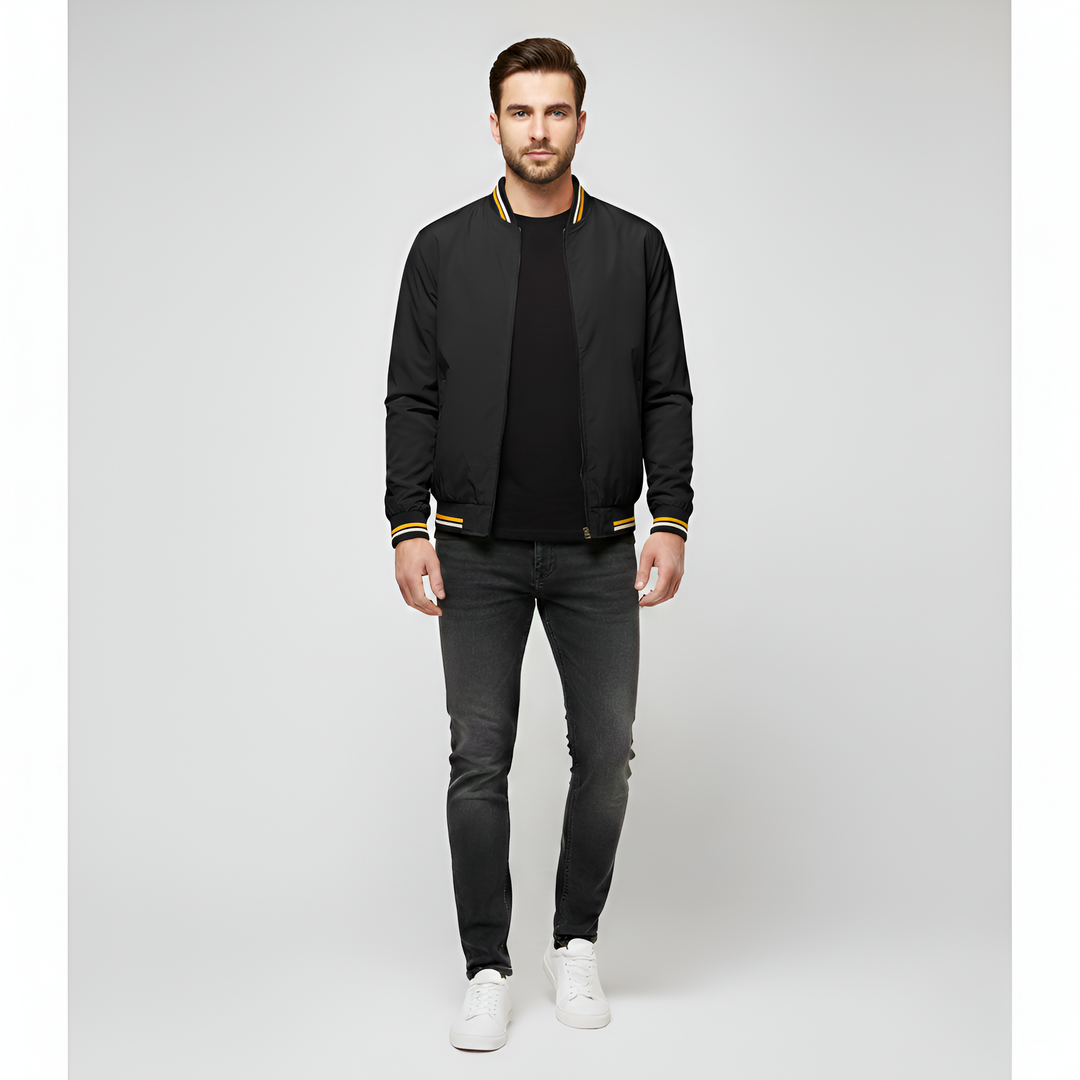 Men's Bomber Jacket Windproof Woolmix Lightweight Zip Up Coat