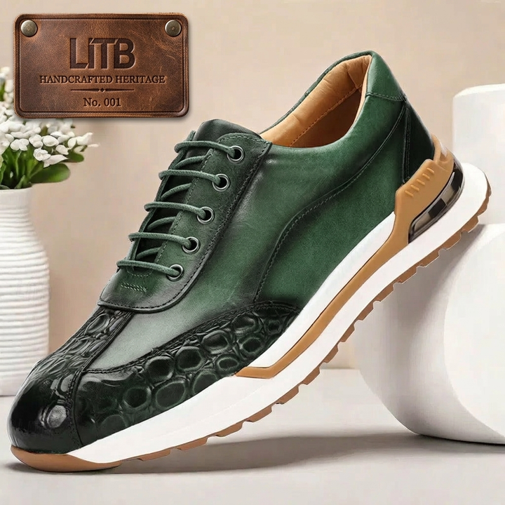Men's Textured Leather Lace-Up Sneakers