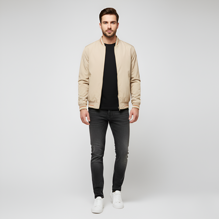 Men's Bomber Jacket Windproof Woolmix Lightweight Zip Up Coat