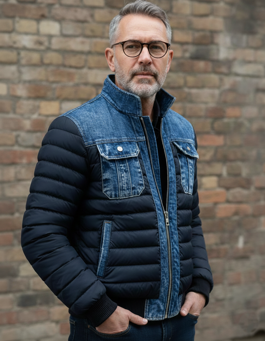 Men’s Quilted Denim Puffer Jacket