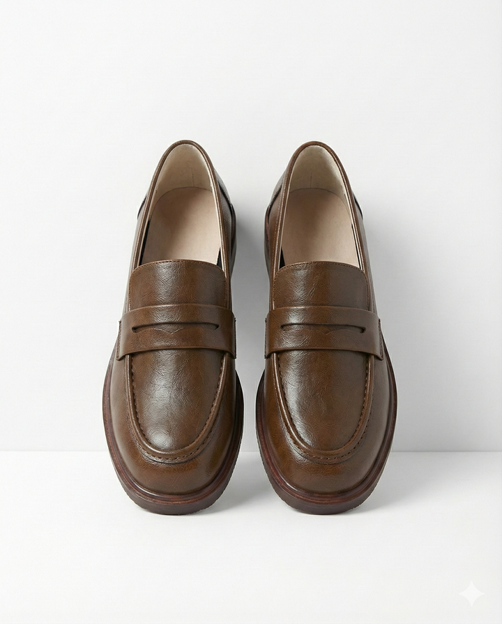 Γυναικεία δερμάτινα penny loafers, επίπεδα casual παπούτσια χωρίς κορδόνια