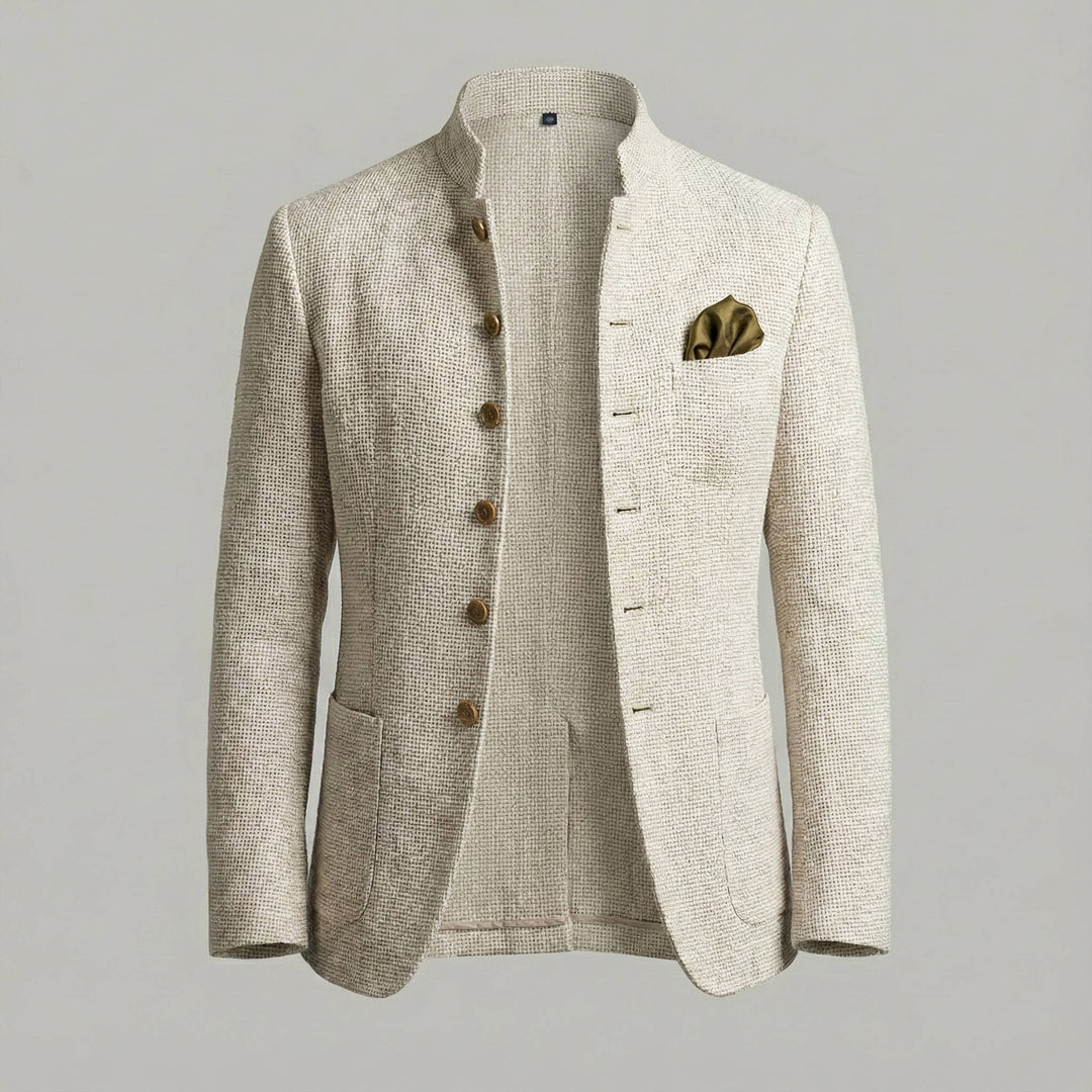 Veste blazer pour homme en mélange de lin à col montant