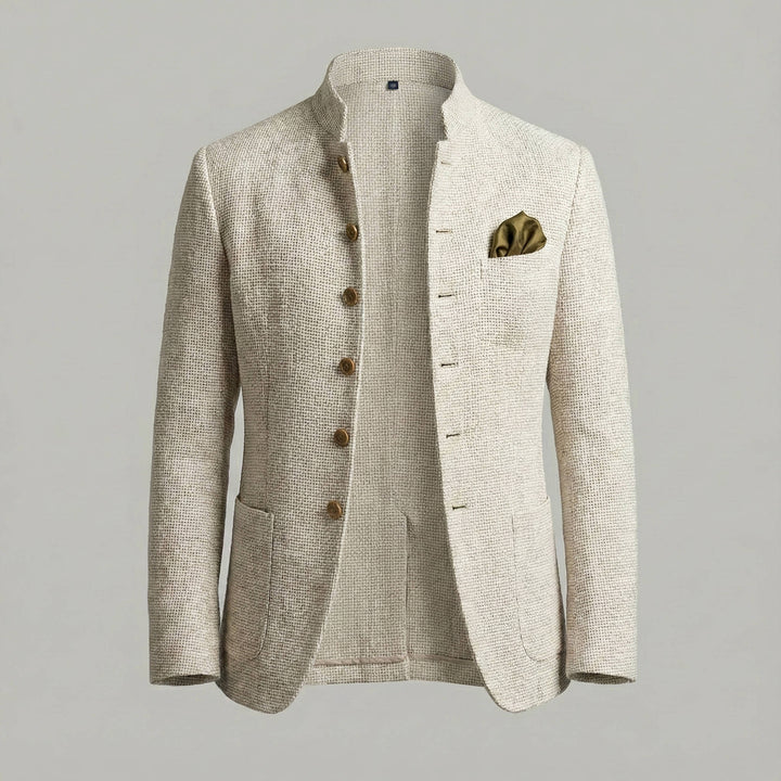 Veste blazer pour homme en mélange de lin à col montant