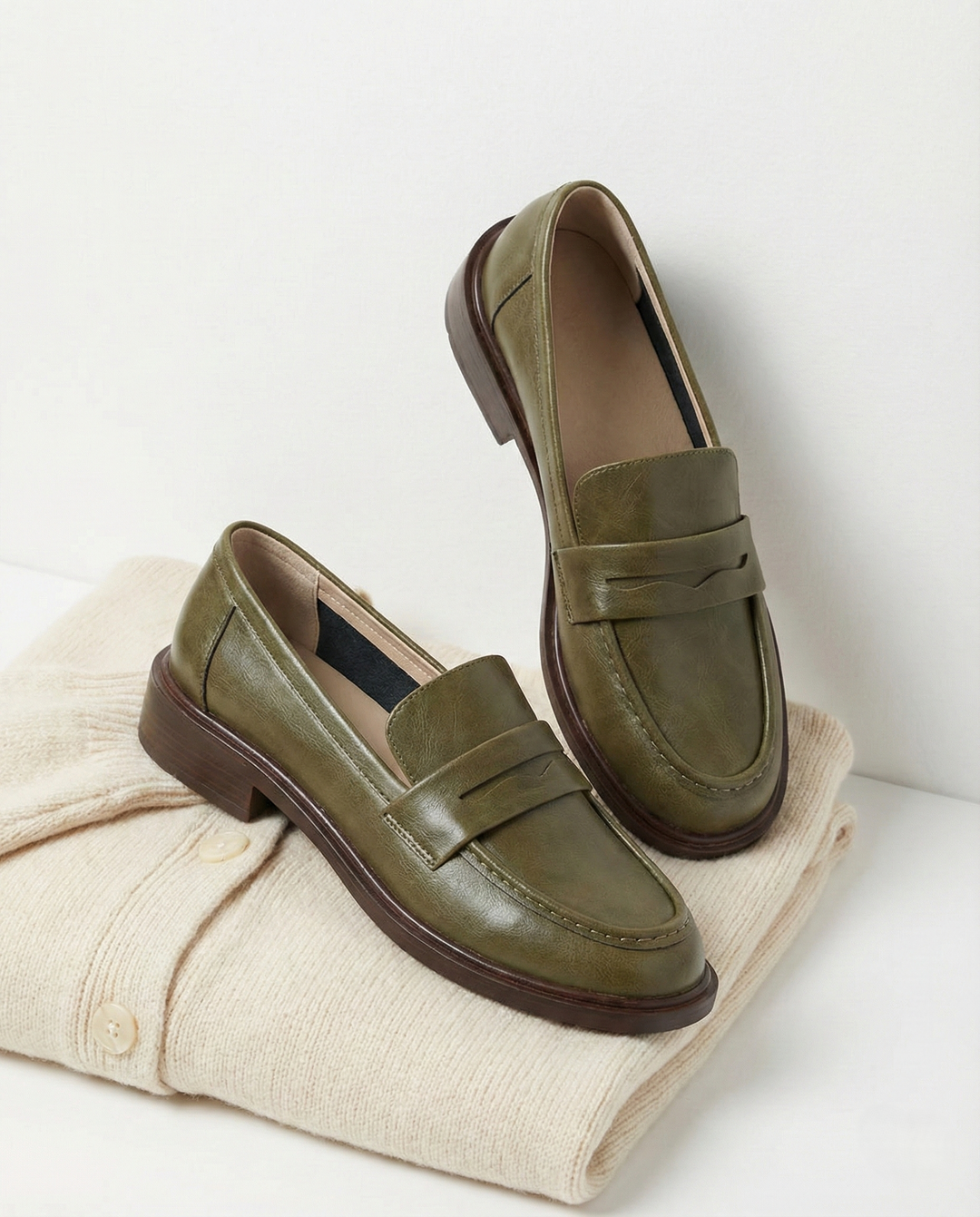 Γυναικεία δερμάτινα penny loafers, επίπεδα casual παπούτσια χωρίς κορδόνια