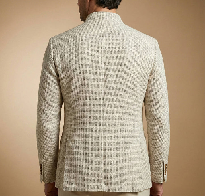 Veste blazer pour homme en mélange de lin à col montant
