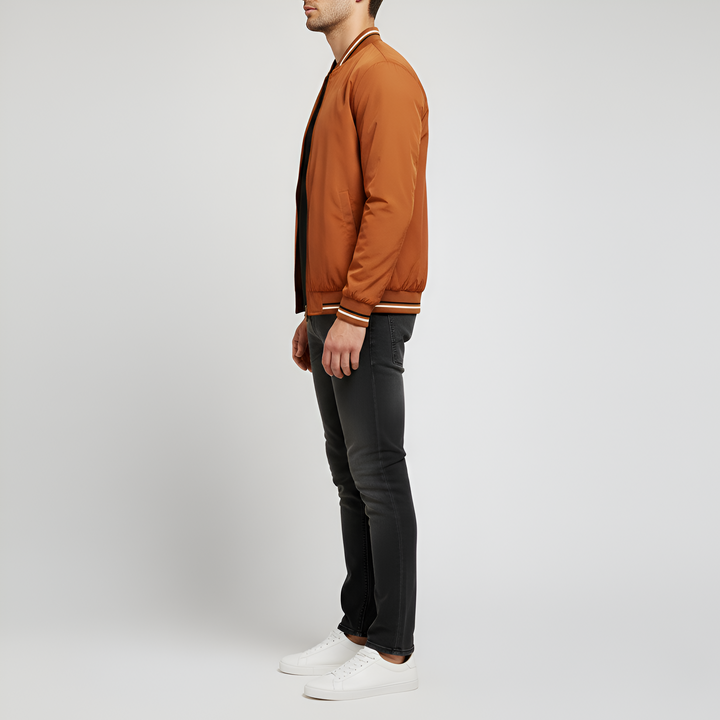 Men's Bomber Jacket Windproof Woolmix Lightweight Zip Up Coat