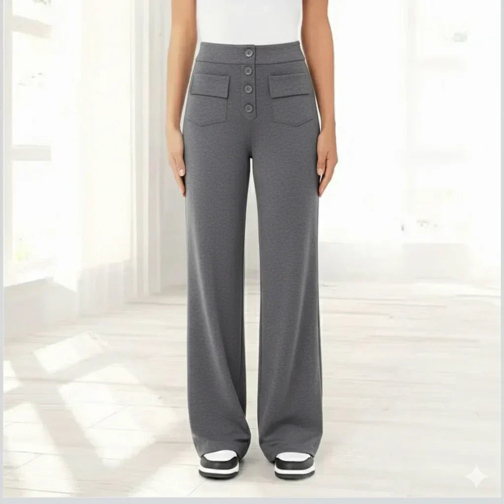 Women’s High Waisted Wide-Leg Knit Button-Fly Trousers