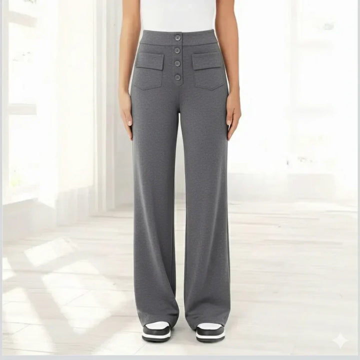 Women’s High Waisted Wide-Leg Knit Button-Fly Trousers
