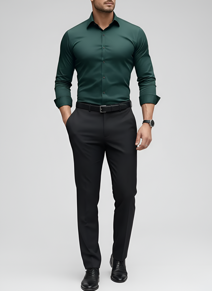Men's Slim Fit Wool Mix Dress Shirt Long Sleeve Formal Business Top