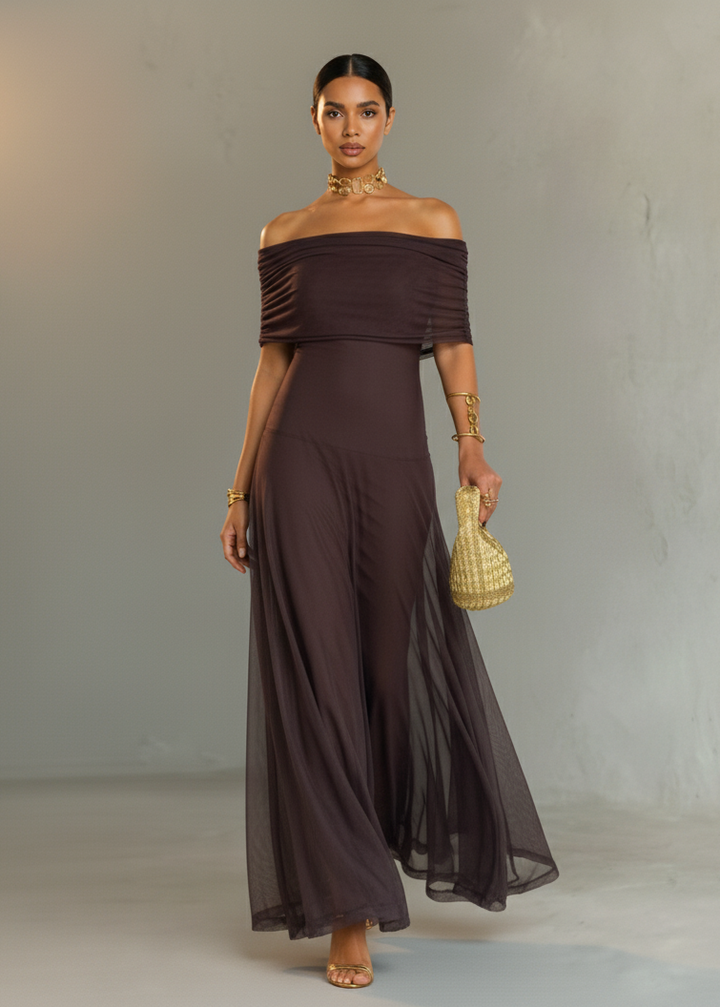 Women's Off-Shoulder Maxi Dress Chiffon Evening Gown