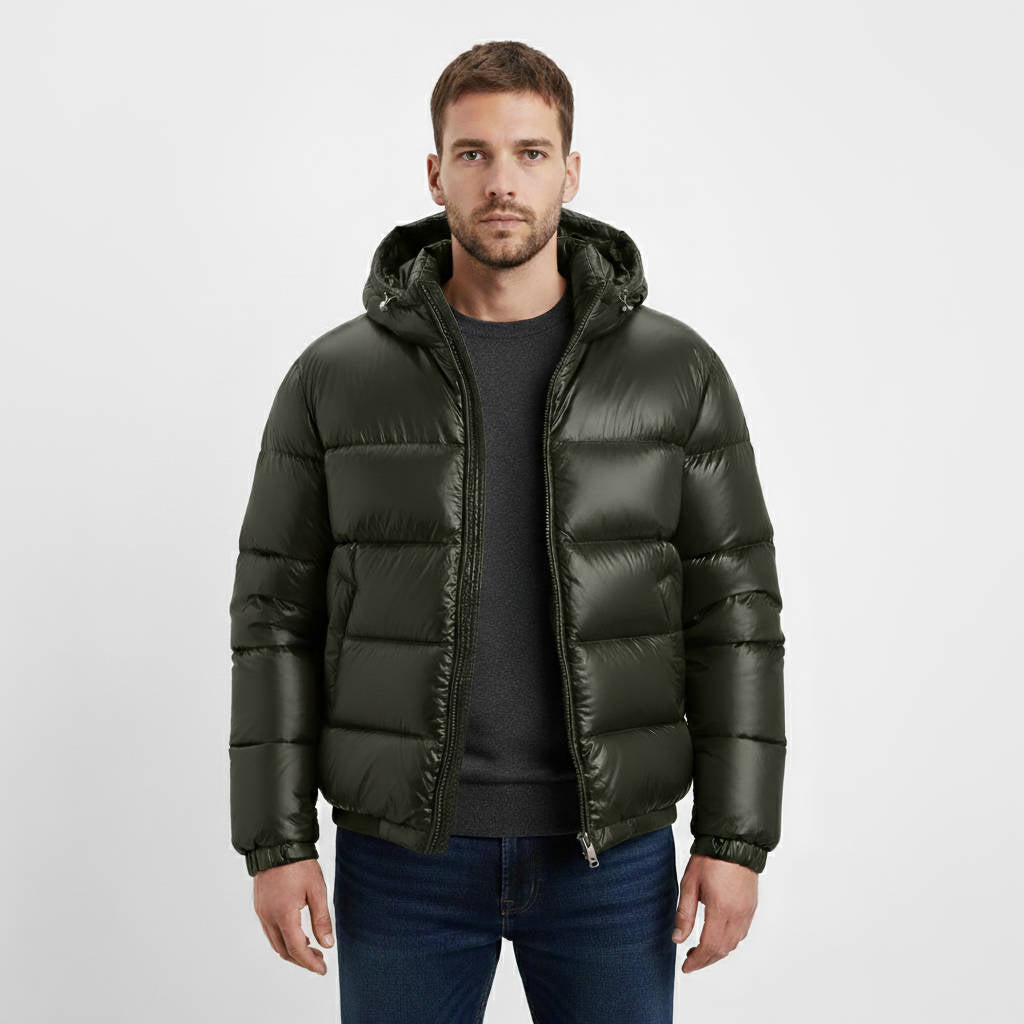 Men's Hooded Puffer Jacket Water Resistant Outerwear