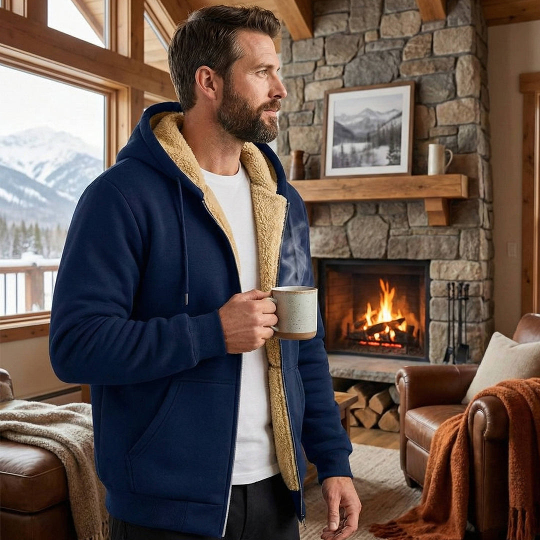 Sweat-shirt à capuche zippé pour homme, doublé en polaire