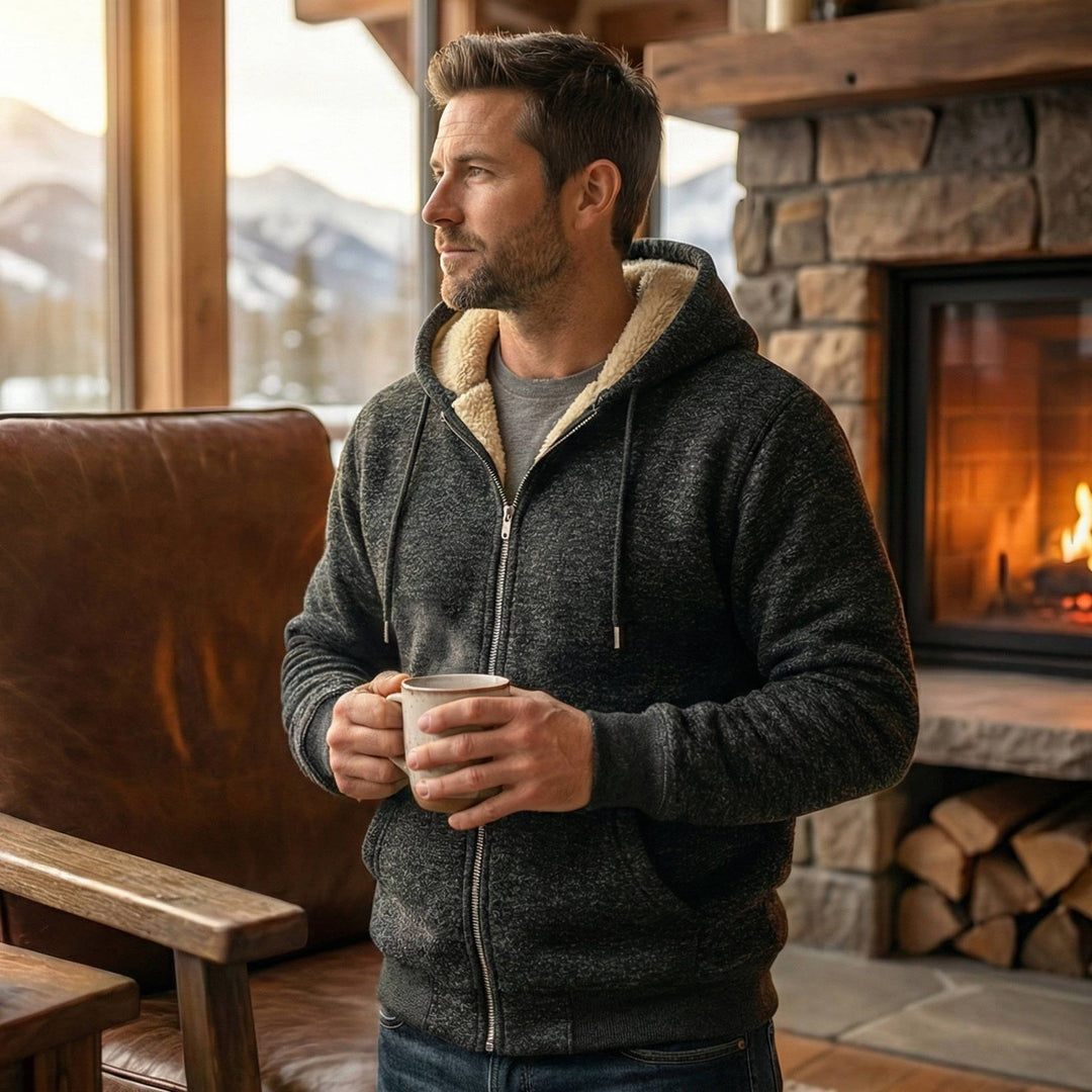 Sweat-shirt à capuche zippé pour homme, doublé en polaire